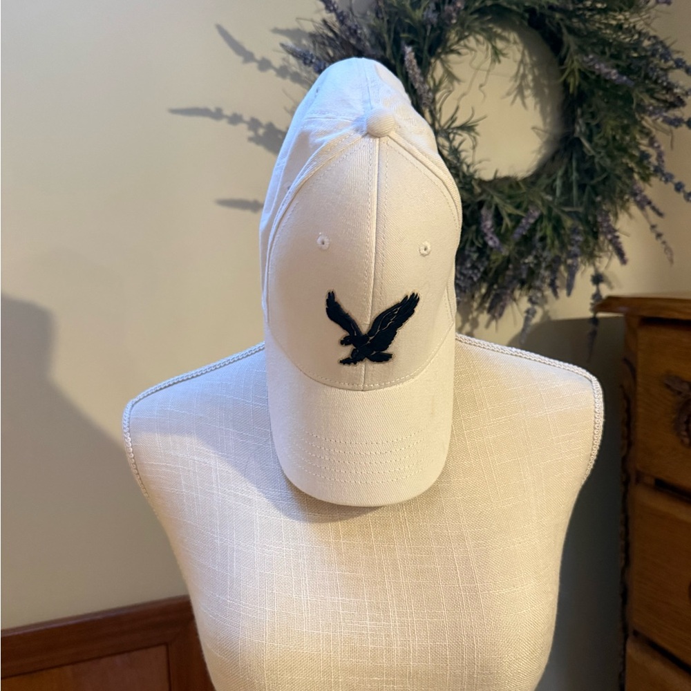 American Eagle Outfitters Cream Hat with Black Logo